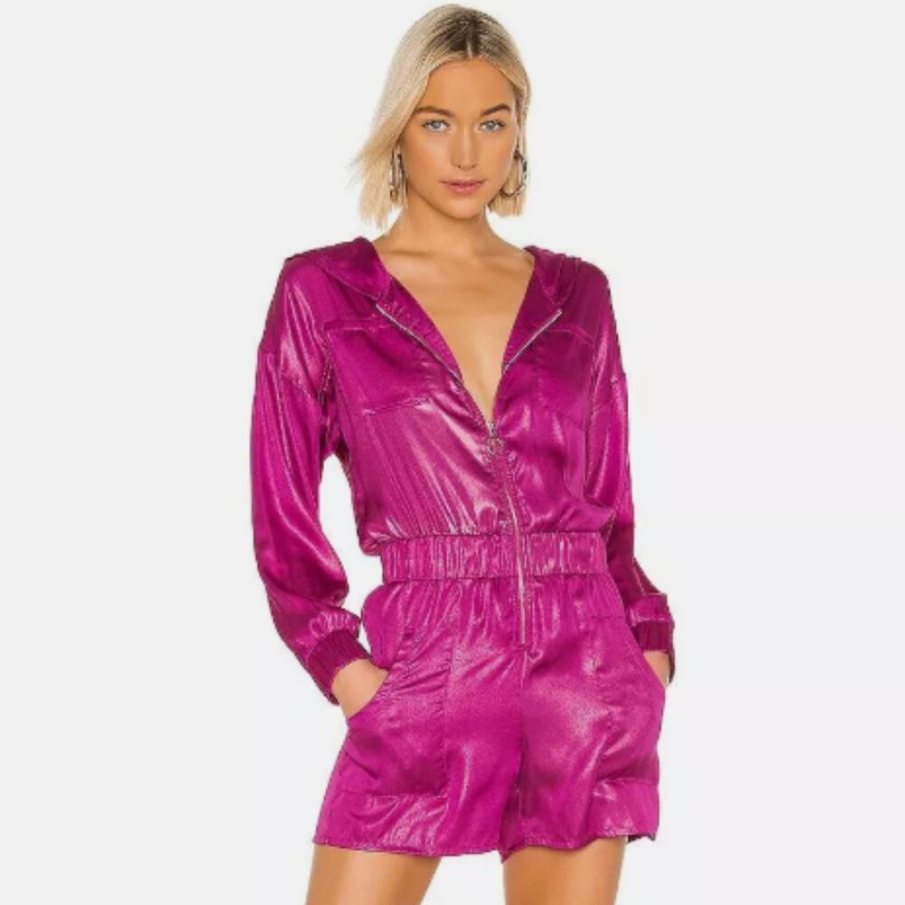 KENDALL + KYLIE X REVOLVE Liquid Shine Hooded Romper in Fuschia